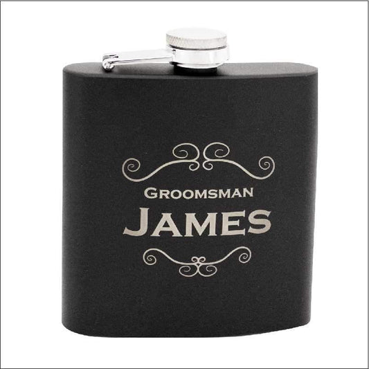 Personalised Black Stainless Steel Flask 60z Engrave Works