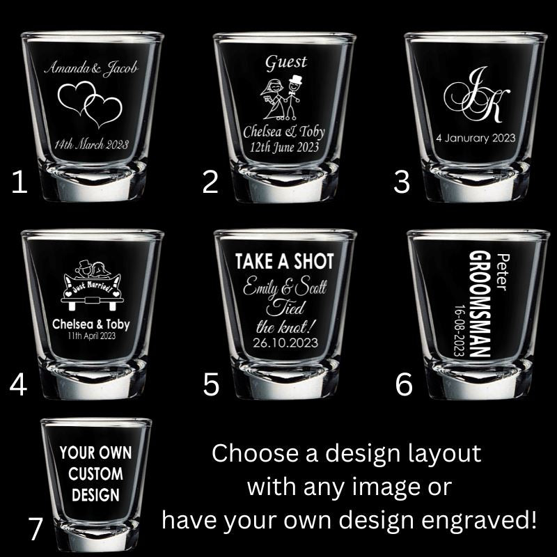 Personalised Engraved Shot Glasses , Set of 6 Personalised Glasses Engrave Works