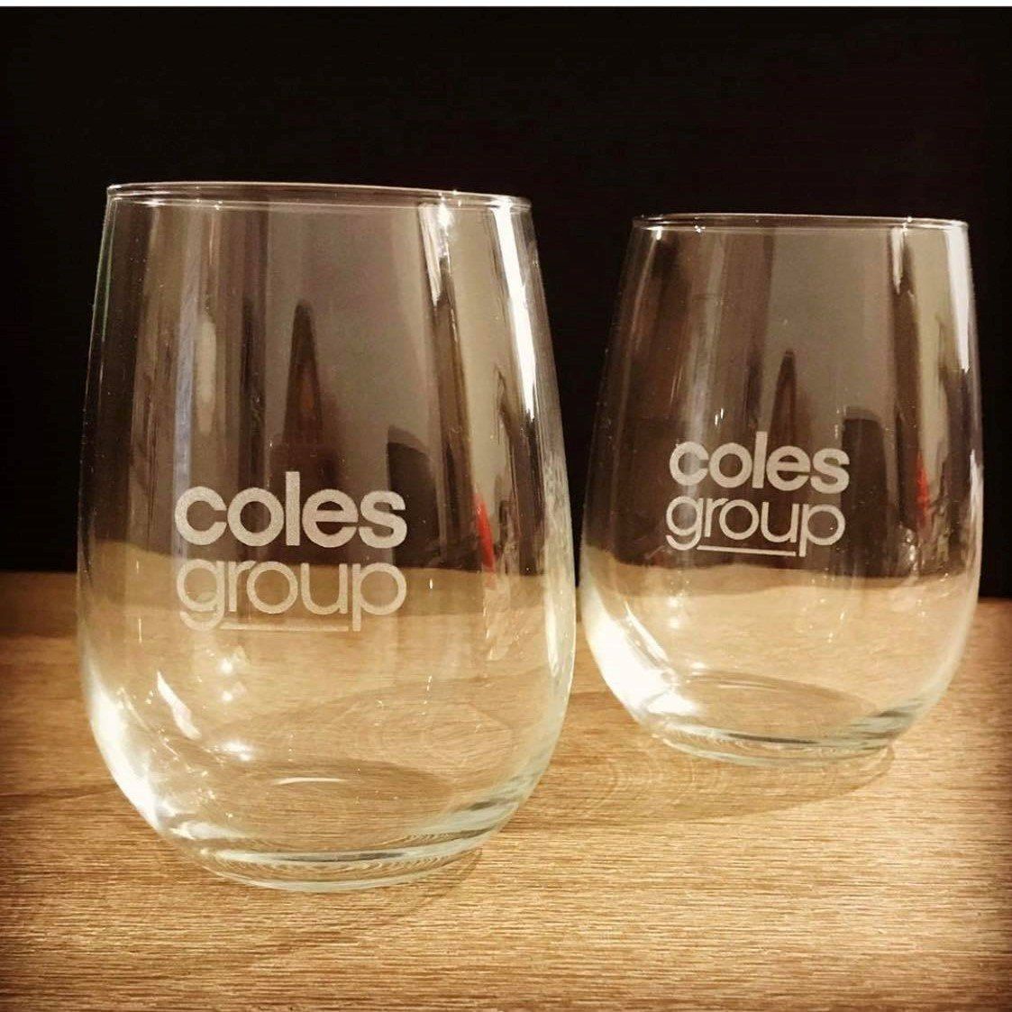 Corporate - Stemless Wine Glass Engraved Personalised Glasses Engrave Works 