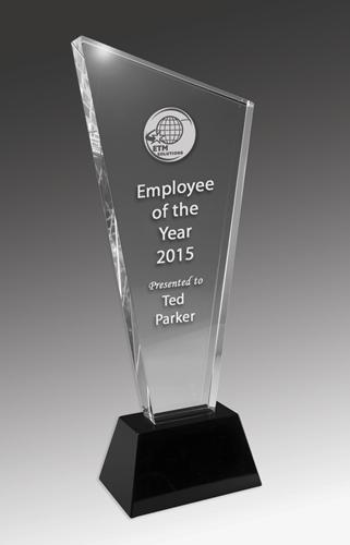 Wedge Crystal on Black Base Corporate Award - Avail in 4 sizes trophies and awards Engrave Works 