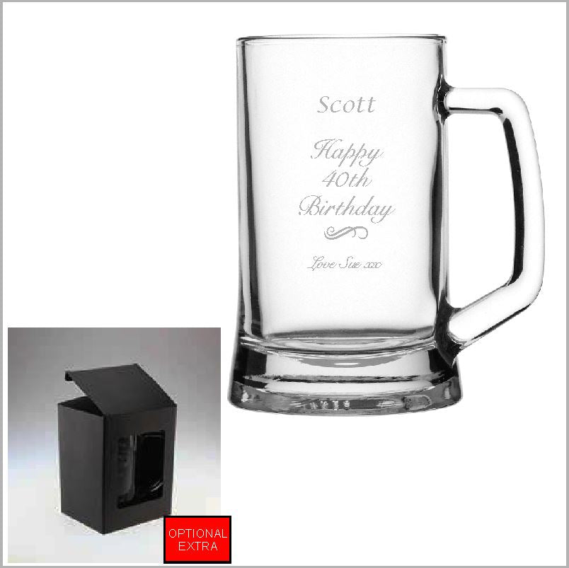 Birthday Engraved Beer Mug Glass Engrave Works Fancy with Gift Box 