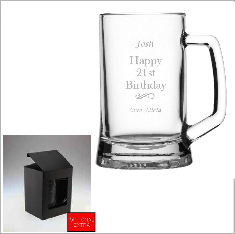 Birthday Engraved Beer Mug Glass Engrave Works Modern with Gift Box 