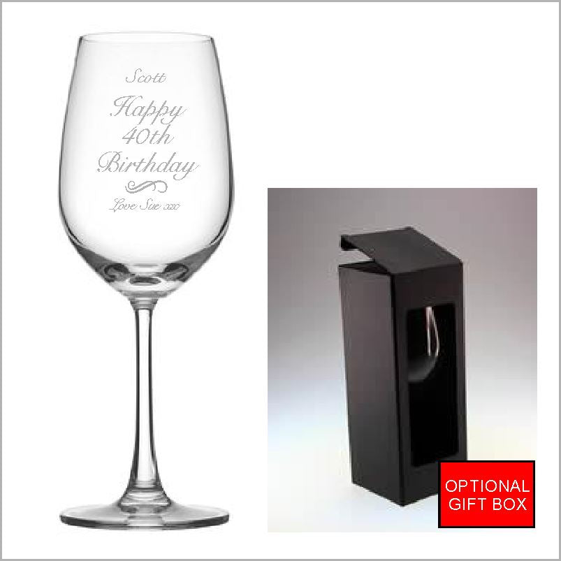 Birthday Engraved Wine Glass Engrave Works Fancy with Gift Box 