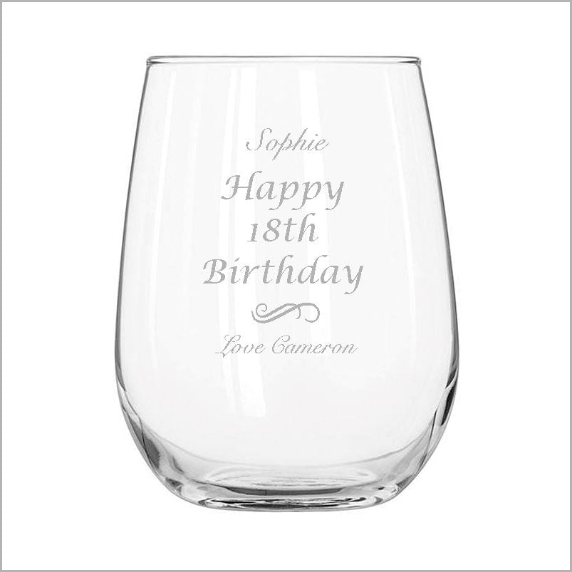 Birthday Engraved Stemless Wine Glass Engrave Works Classic 