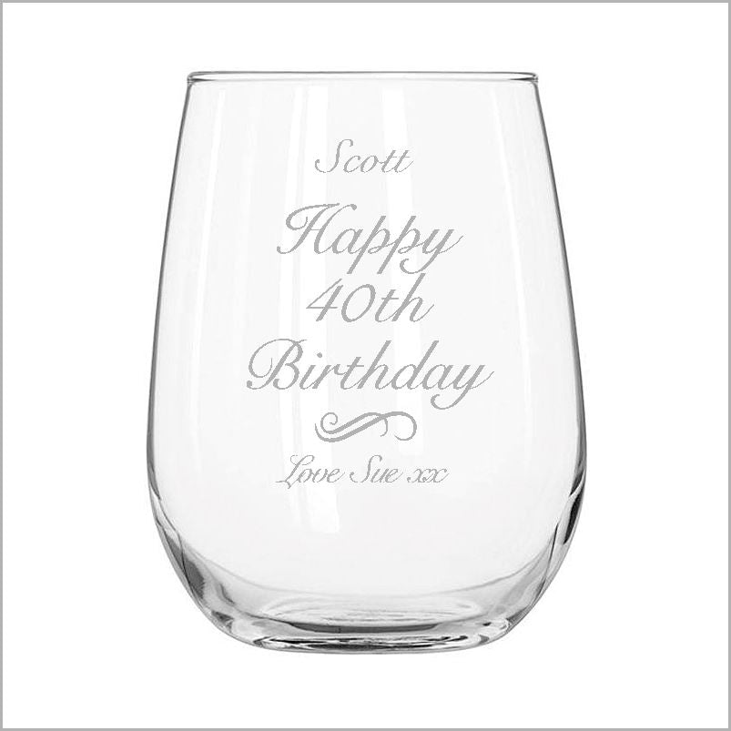 Birthday Engraved Stemless Wine Glass Engrave Works Fancy 