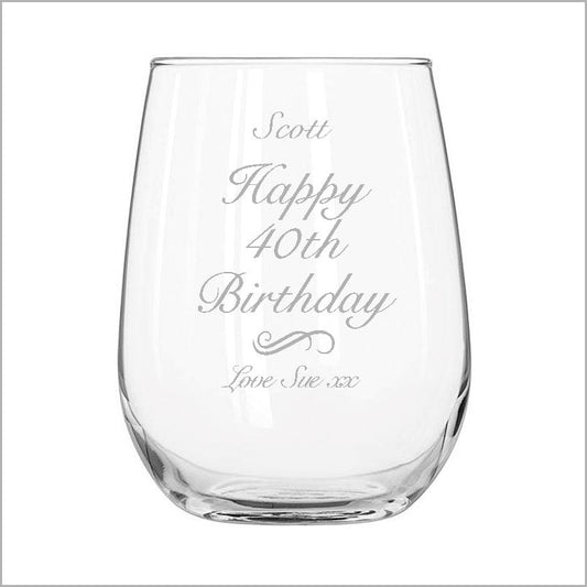 Birthday Engraved Stemless Wine Glass Engrave Works Fancy 