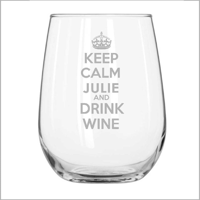 Keep Calm Stemless Wine Glass Personalised Glasses Engrave Works 