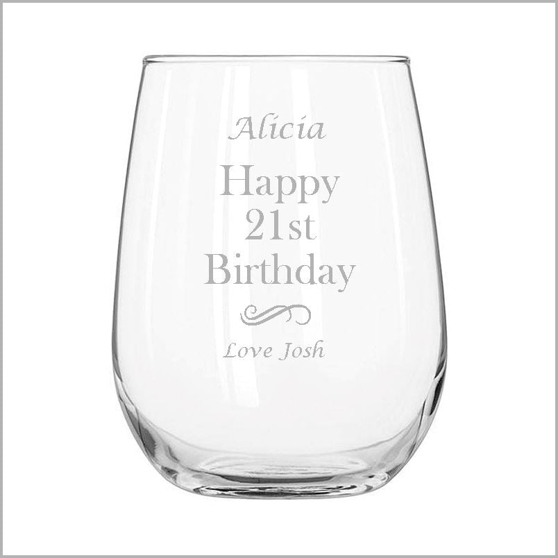 Birthday Engraved Stemless Wine Glass Engrave Works Modern 