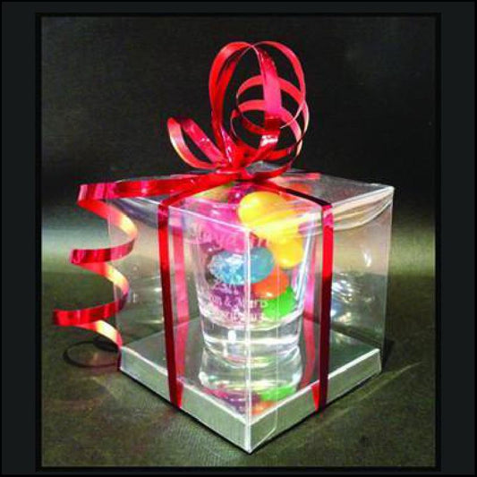 Clear Gift Box with Silver Bases Personalised Glasses Engrave Works 