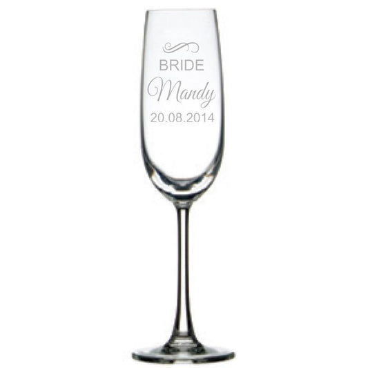 Personalised Glasses - Engraved Champagne Glass - Bridal Party , Set Of 6