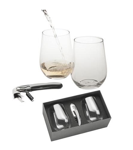 Personalised Glasses - Engraved Stemless Glass Gift Set Of 2 With Bottle Opener