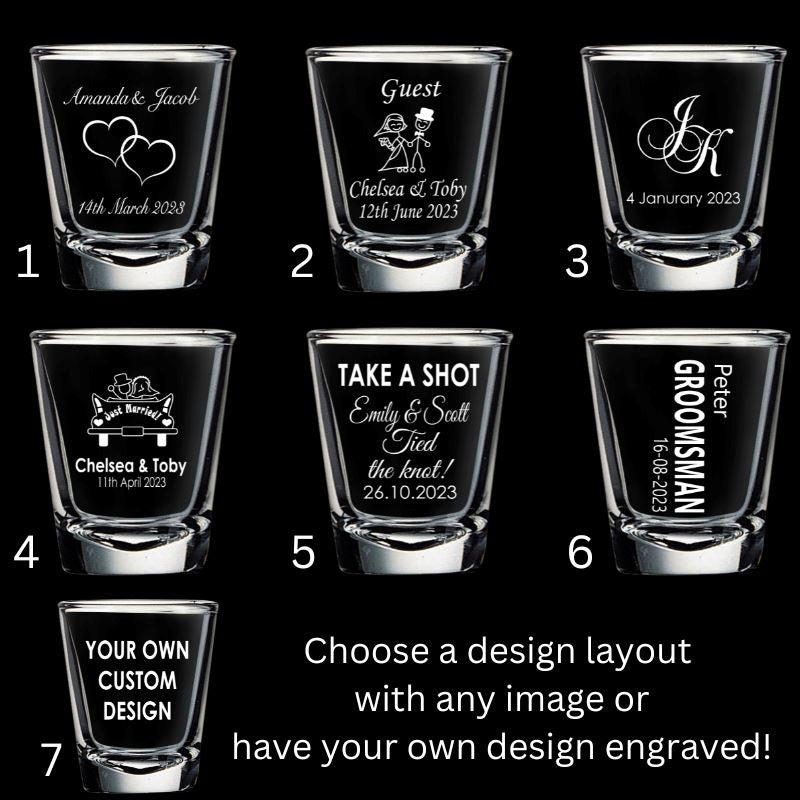 Engraved Wedding Favour Shot Glasses Personalised Glasses Engrave Works 