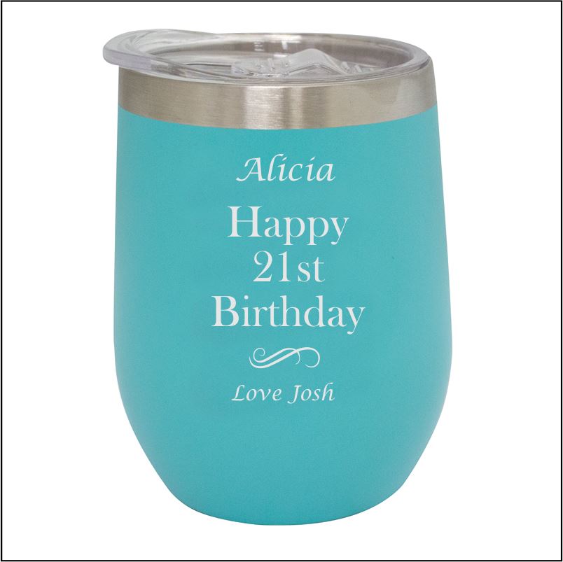 Personalised Aqua Stainless Steel Stemless Wine Tumbler Engrave Works 