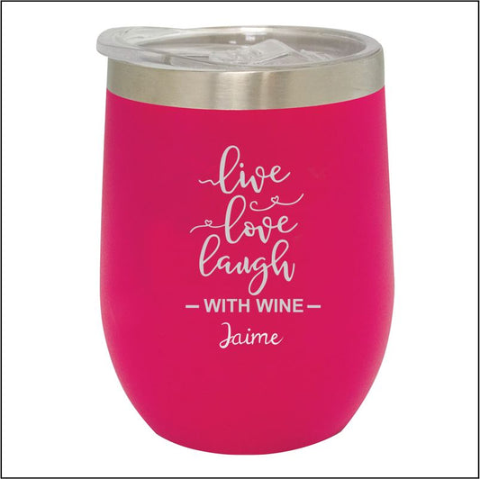 Personalised Stainless Steel Stemless Wine Tumbler Engrave Works Pink 